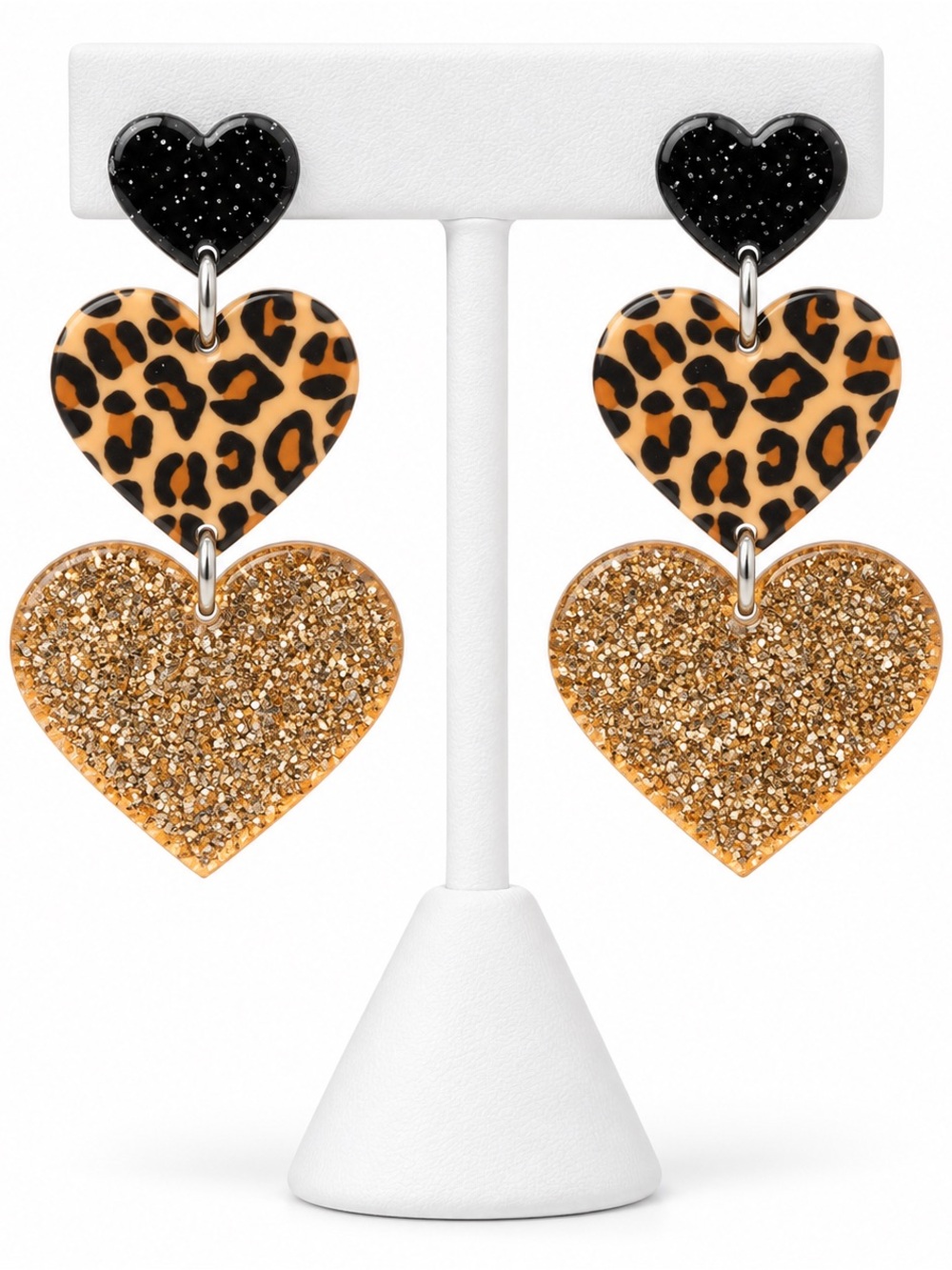 Glitter heart and animal print earrings with post back